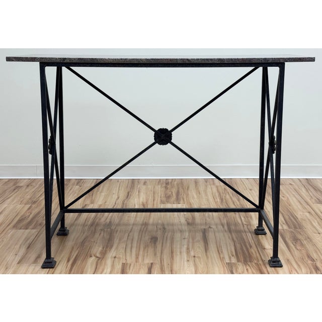 Metal Vintage Stone Top Medallion Iron Console Table For Sale - Image 7 of 15
