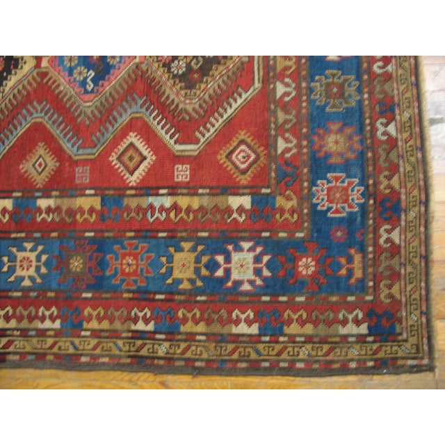 Early 20th Century 1900s Red Diamond Antique Caucasian Rug 4' 4" X 6' 0" Handknotted Wool Carpet For Sale - Image 5 of 5