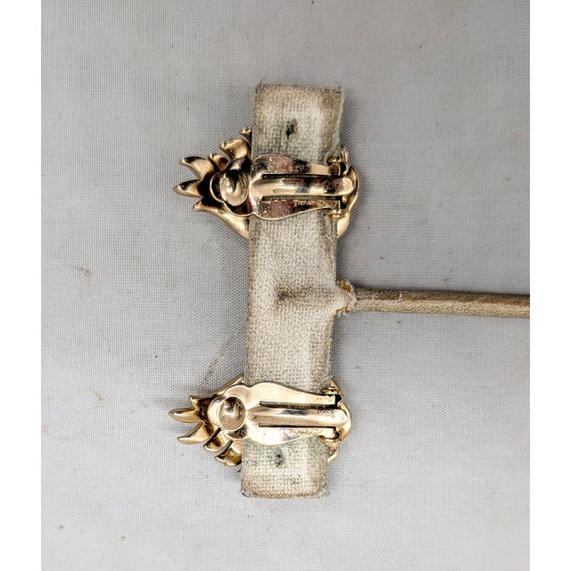 Metal Vintage 1958 Signed Crown Trifari Goldtone Mother-of-Pearl & Rhinestone "Fantasia" Clip Earrings-2 Pieces For Sale - Image 7 of 8