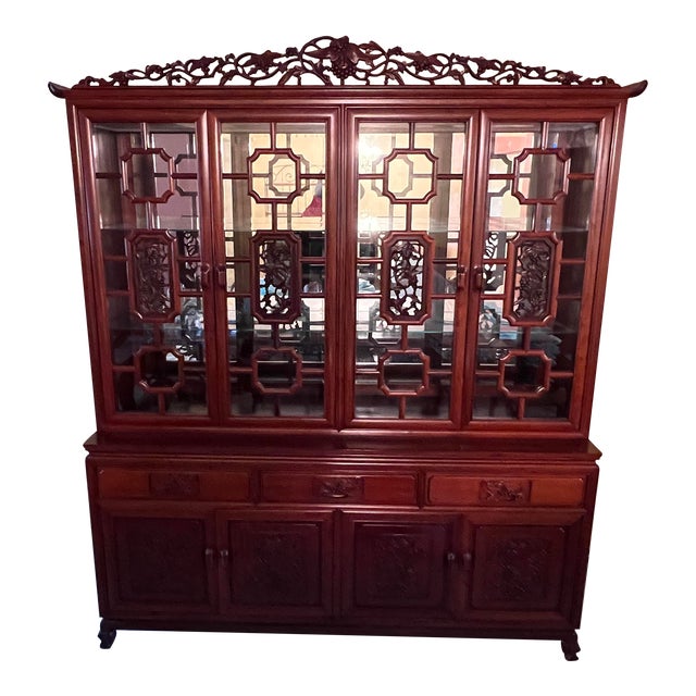 Mid 20th Century Rosewood China With Chinese Ming Carvings