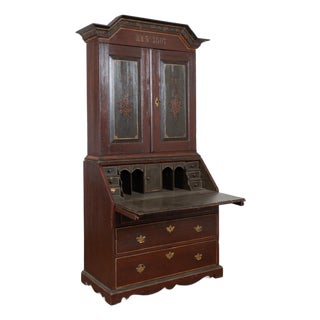 19th Century Original Painted Swedish Secretary Dated 1807 For Sale