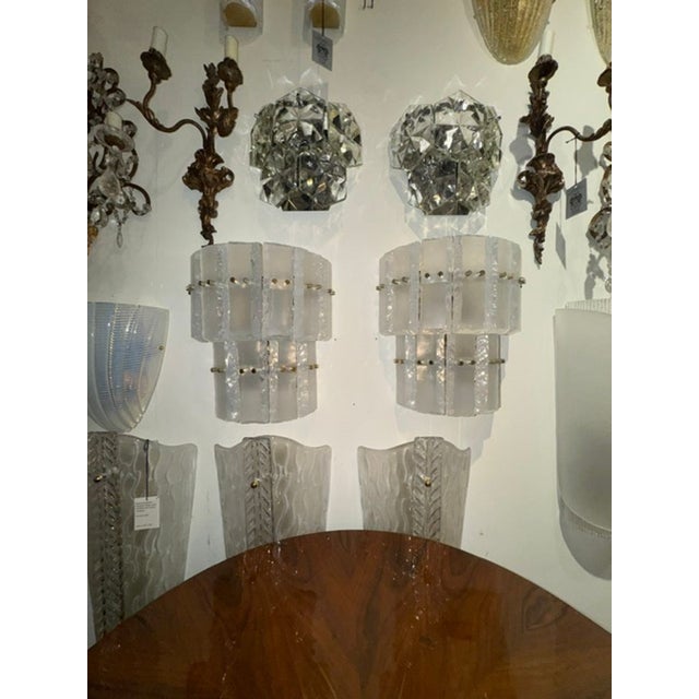 Pair of Murano Opalescent Glass Ice Block Sconces For Sale In Dallas - Image 6 of 7