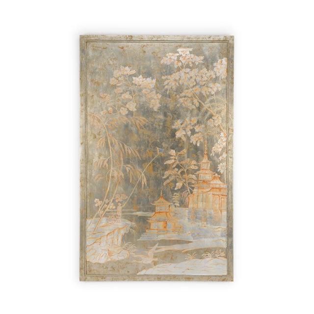 Hand painted wood panel with chinoiserie design, designed by Jamie Merida.