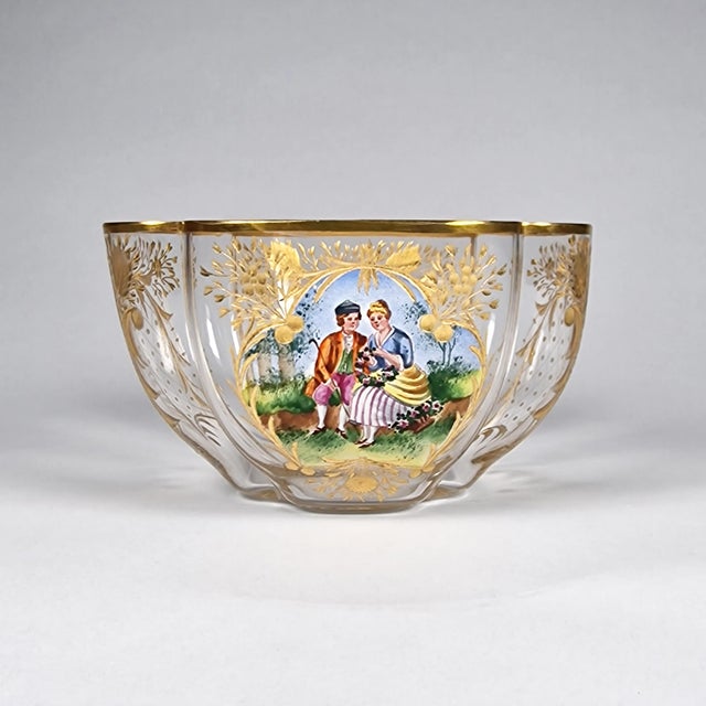 On offer is this wonderful late 19th century Austrian Bohemian quatrefoil gilded glass bowl attributed to J & L Lobmeyr....