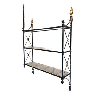 Late 20th Century Modern Federal Wrought Iron & Marble Hanging Shelf For Sale