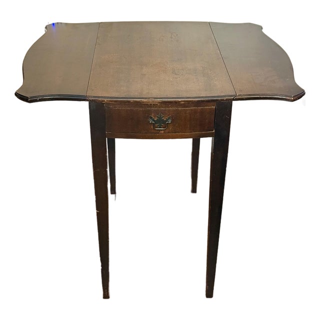 Vintage Brown Wood Versatile Drop Leaf 1 Drawer End Table For Sale
