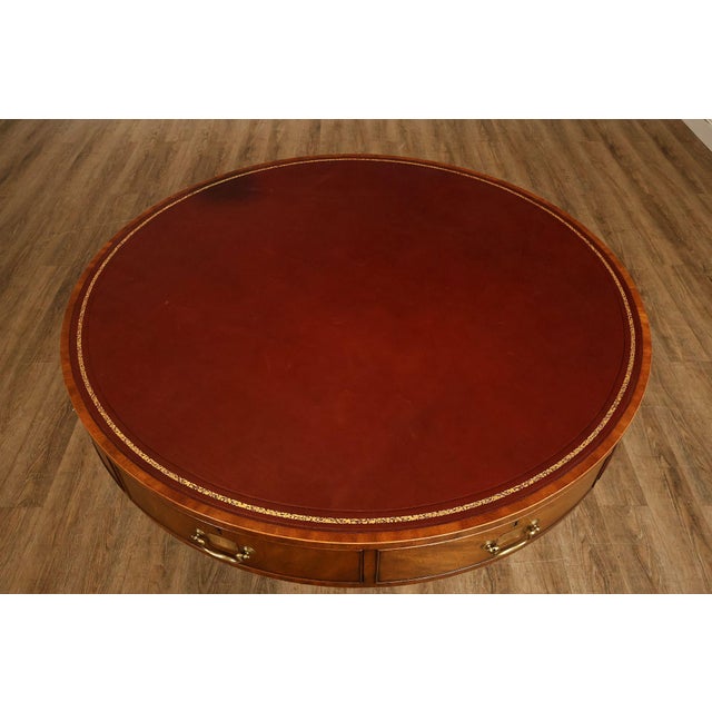 Late 20th Century Kittinger Leather Top Round Rent Table With Drawers T295 For Sale - Image 5 of 18