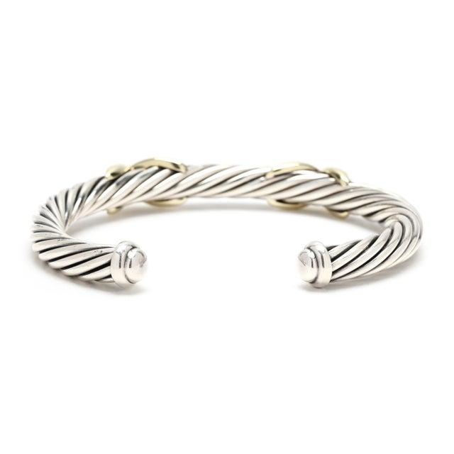 David Yurman Double X Cuff Bracelet, Sterling Silver & 14k Yellow Gold, 7 Inches For Sale - Image 4 of 7