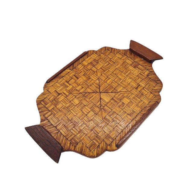 Mid-20th Century Wooden Tray with Geometric Inlay and Handles, 1950s For Sale - Image 9 of 9