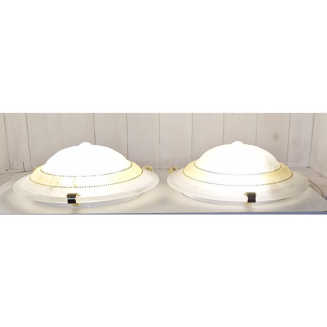 Beige Flat Vintage Ceiling Lamps with Matte White Marbled Relief Glass Shades, 2000s, Set of 2 For Sale - Image 8 of 8