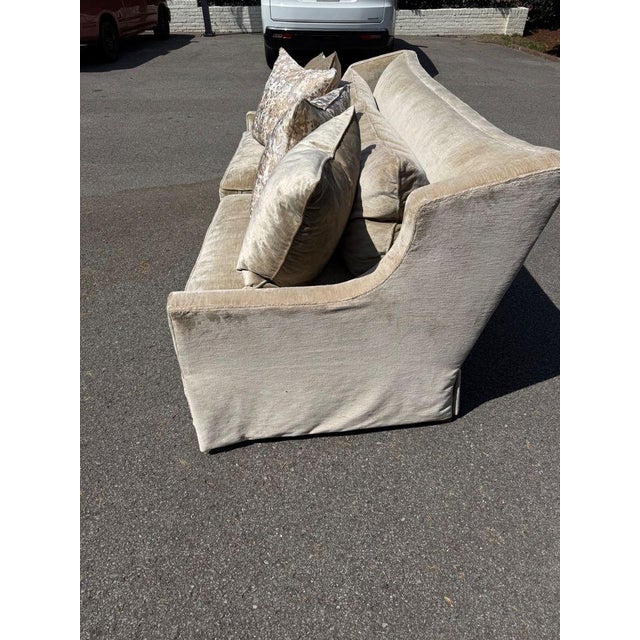 Rustic European Two Seat Sofa in Champagne Velveteen Fabric For Sale - Image 3 of 5