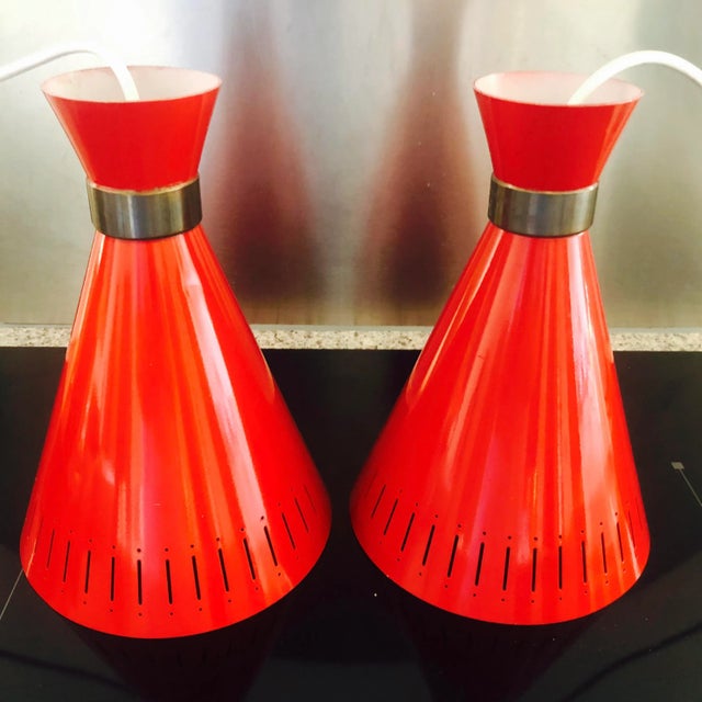 Mid-Century Modern Red Pendants by Svend Aage Holm Sørensen for Holm Sørensen & Co, 1960s, Set of 2 For Sale - Image 3 of 14
