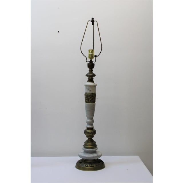 C 20th Century Middle Eastern style marble & brass table lamps.