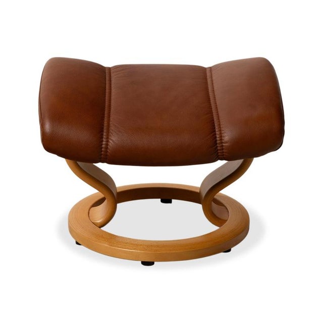 Brown Cognac Leather Consul Reclining Armchair with Footstool by Stressless For Sale - Image 16 of 17