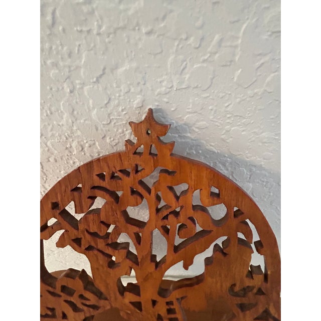 Brown Mid-Century Wood Tree Motif Fretwork Wall Shelf For Sale - Image 8 of 8