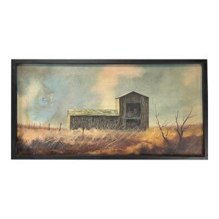 Vintage Realist Landscape With Barn, Signed/Framed (C. 1970, Oil on Canvas) For Sale