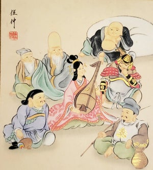 Vintage Japanese Seven Lucky Gods Painting