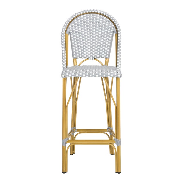 Indoor-Outdoor Stacking French Bistro Barstool in Grey & White For Sale