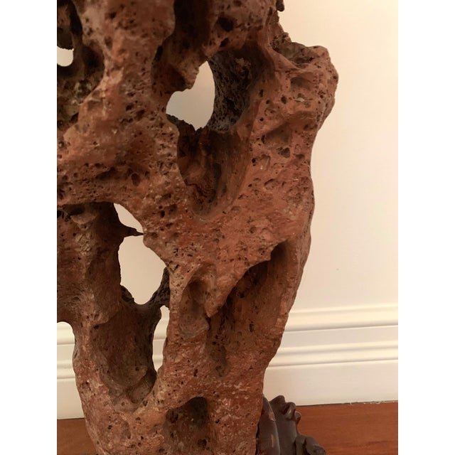 Chinese Large Chinese Scholar Stone Rare Red Taihu Rock on Display Stand For Sale - Image 3 of 15