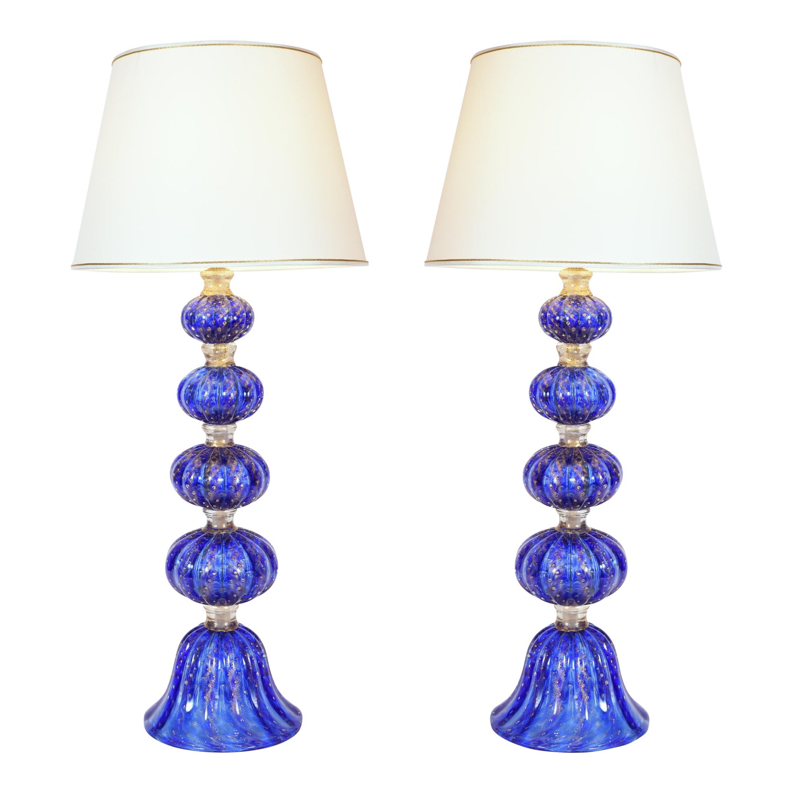 Cobalt Blue With Gold Flecks Murano Glass Table Lamps a Pair Chairish
