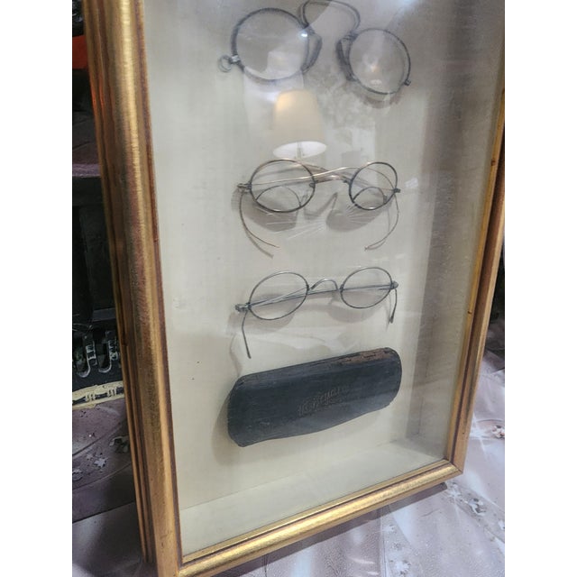 Antique Optician's Display Shadow Box – 3 Pairs Mixed Style Spectacles & Case (C. 1890–1910) For Sale - Image 4 of 6