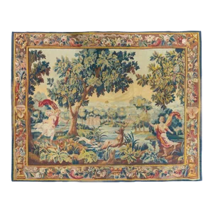 Antique 19th Century French Verdure Landscape Tapestry