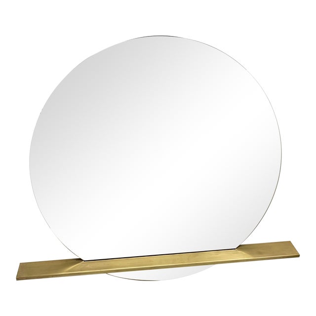 CB2 Brass Round Mirror With Shelf Chairish