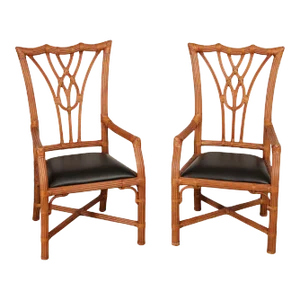 Chippendale Style Split Reed Rattan Armchairs - A Pair