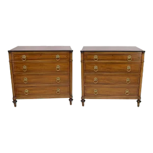 Pair of Rosewood Tops Satin Wood Heavy Brass Ring Pulls 4-Drawer Bachelor Chests