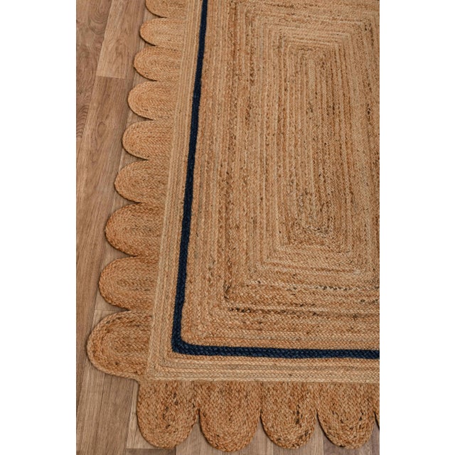 Boho Chic 2x4ft. Navy Single Border Braided Jute Scallop Rug For Sale - Image 3 of 10