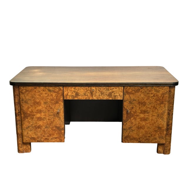 Wood Art Deco Study Set in Mountain Elm Burl, 1925, Set of 2 For Sale - Image 7 of 11