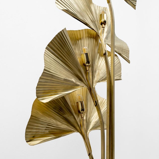 Italian Brass Gingko Floor Lamp in the style of Tommaso Barbi, 2000 For Sale - Image 9 of 11