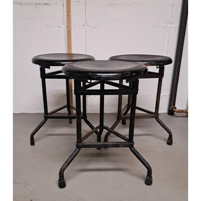 Industrial Antique Industrial Vitek Adjustable Height Stools Set of Three For Sale - Image 3 of 18