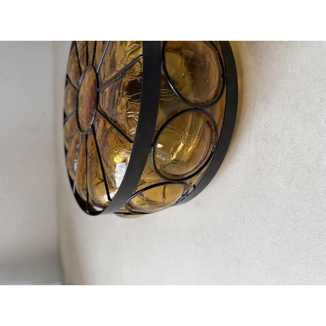 Metal Vintage Amber Crackle Glass Ceiling Lamp by Nanny Still, 1970s For Sale - Image 7 of 12