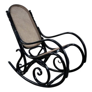 Thonet Rocking Chair in Blackened Curved Wood and Cane, 1900s by Michael Thonet, 1890s For Sale