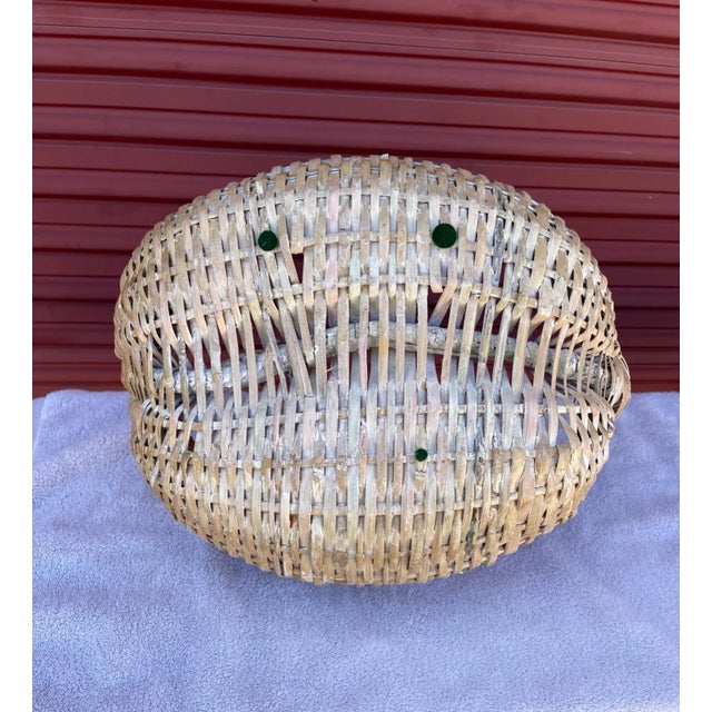 Wood Rustic Whitewashed Wavy Vine/Rattan Gathering Basket For Sale - Image 7 of 8