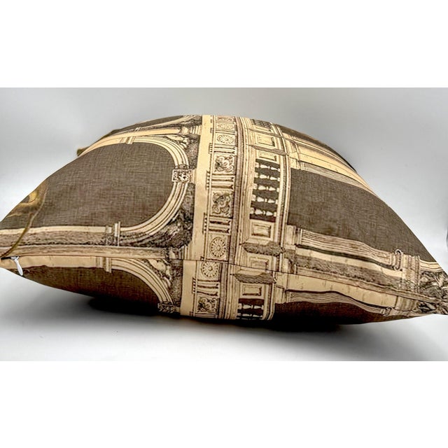 Fornasetti Style Architectural Monkey Silk Throw Pillow, Down Filled For Sale - Image 4 of 7