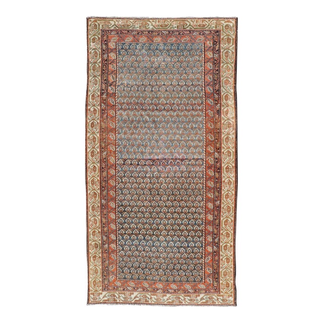 Antique Malayer With All-Over Paisley Design on a Blue Field 3'5"x7'0" For Sale
