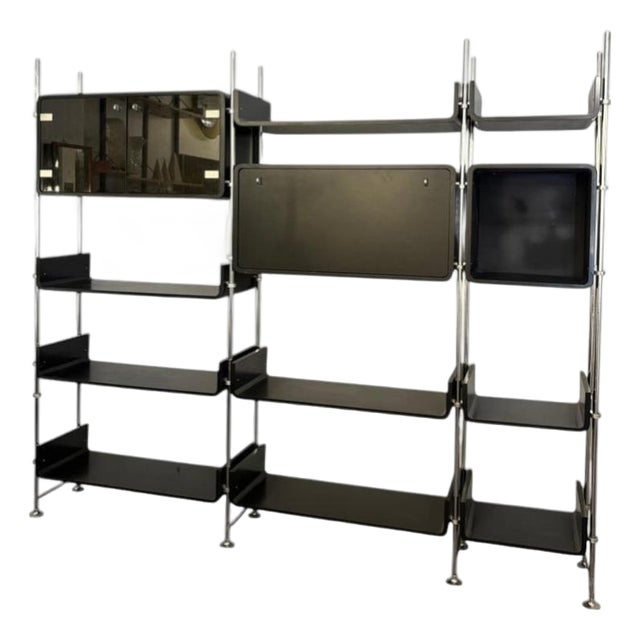 Modular Wall Unit in Lacquered Wood and Steel by Michel Ducaroy, France, 1970s For Sale