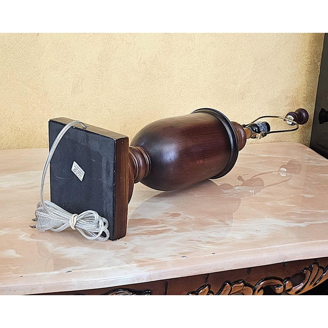 Vintage Traditional Wood-Look Urn Table Lamp With Floral Botanical Shade For Sale - Image 12 of 18