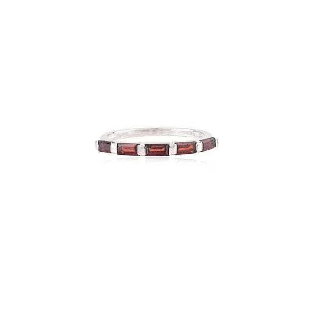 Not Yet Made - Made To Order 14k White Gold All Day Garnet Baguette Pinky Ring Size 8.5 (All Sizes Available) For Sale - Image 5 of 8