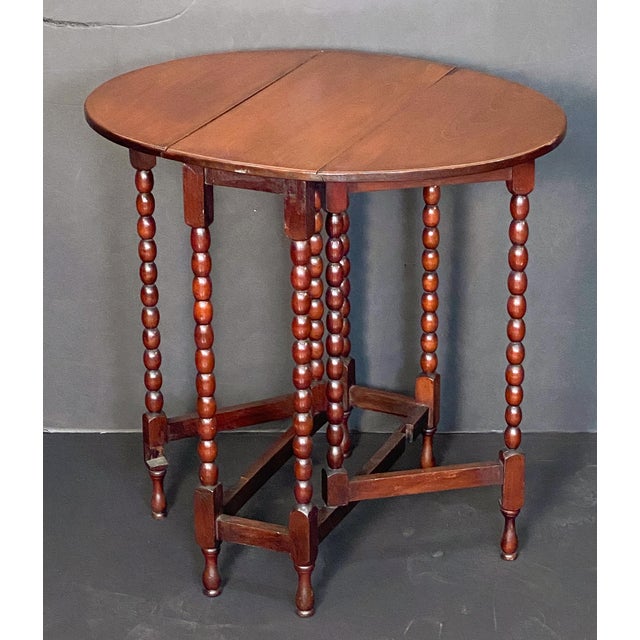 English Sutherland Drop-Leaf Table of Mahogany Upon Turned Bobbin Legs For Sale - Image 4 of 9