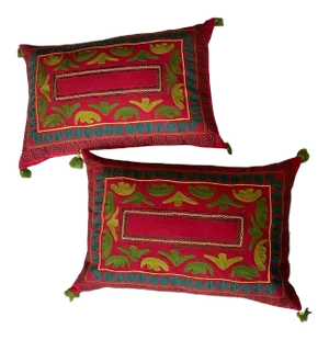 Early 21st Century Hand-Stitched Wool Tassel Throw Pillows- Set of 2