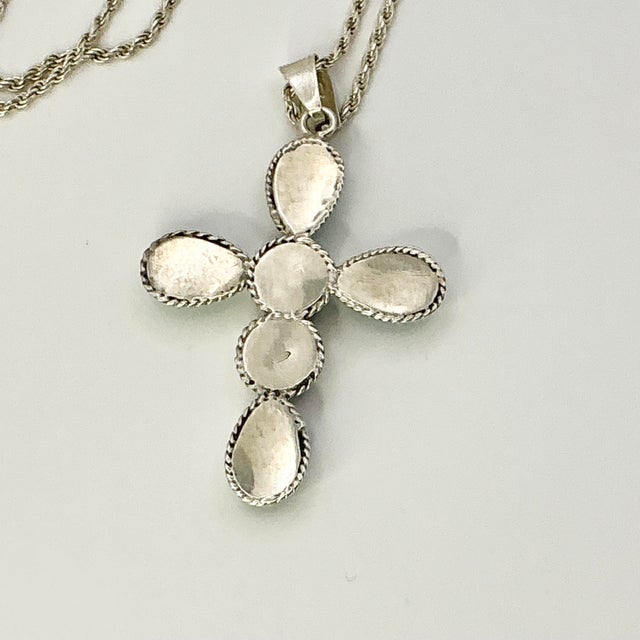 1970s Vintage Southwestern Boho Chic Religious Blue Larimar & Sterling Cross Pendant Necklace - 23” For Sale - Image 13 of 15