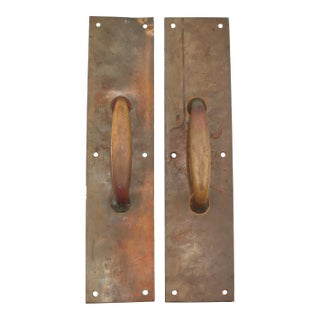 Pair of Vintage Commercial 15 In. Brass Door Pulls For Sale