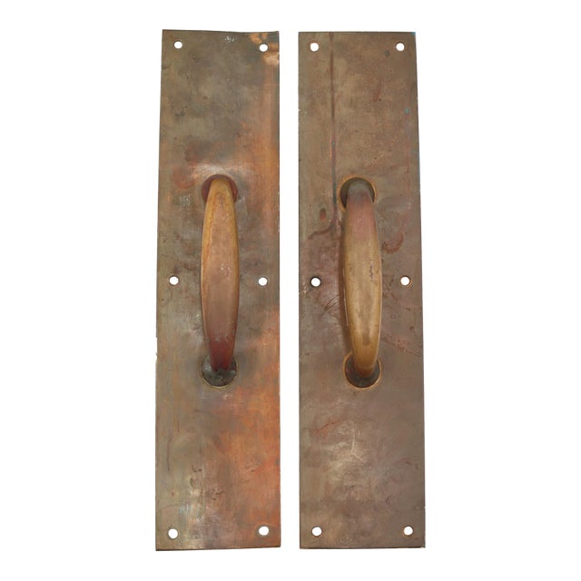 Pair of Vintage Commercial 15 In. Brass Door Pulls For Sale