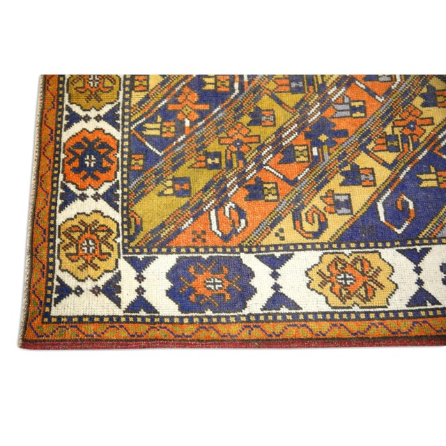 Turkish Vintage Turkish Multicolor Handmade Wool Rug Geometric & Floral 3'7" X 6'5" For Sale - Image 3 of 6