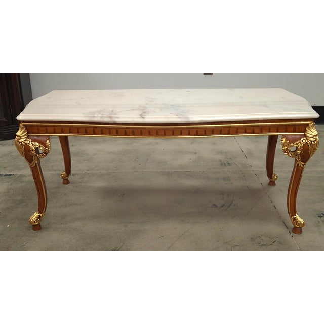 Wood Late 20th Century Meroni Francesco Louis XV Style Partial Gilt Mahogany and Marble Top Cocktail Table For Sale - Image 7 of 14