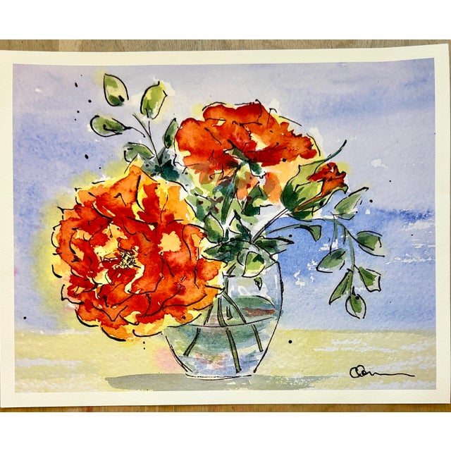This is a professional Giclee print of my watercolor painting “Red Orange Rose”. Approximately 15 x 12 inches on textured...