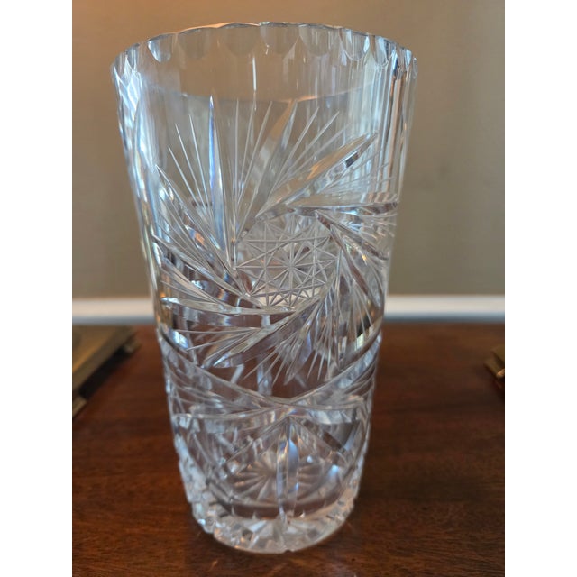 Victorian Vintage Hand Cut Crystal Vase - American Brilliant Cut For Sale - Image 3 of 6